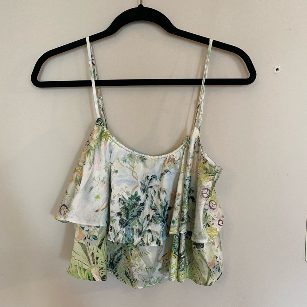 NWT H&M Crop Ruffle Tropical Print Top BlueGreen 4